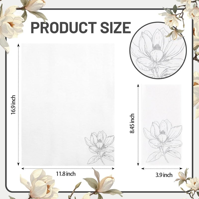 Joyido 50 Pack Silver Magnolia Napkins - Silver Floral Disposable Napkins - Cloth-Like Feel Dinner Paper - Retro Heavy Duty Hand Towels for Bathroom Wedding Holiday Party Bridal Decorative Towels - Image 3